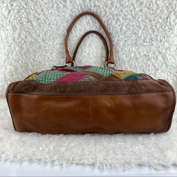 Fossil Bags Fossil Vtg Leather Fabric Patchwork Large Tote Bag